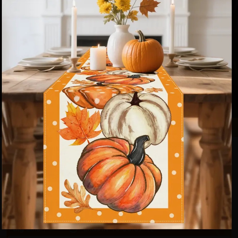 Festive Pumpkin Table Runner - Orange and Cream